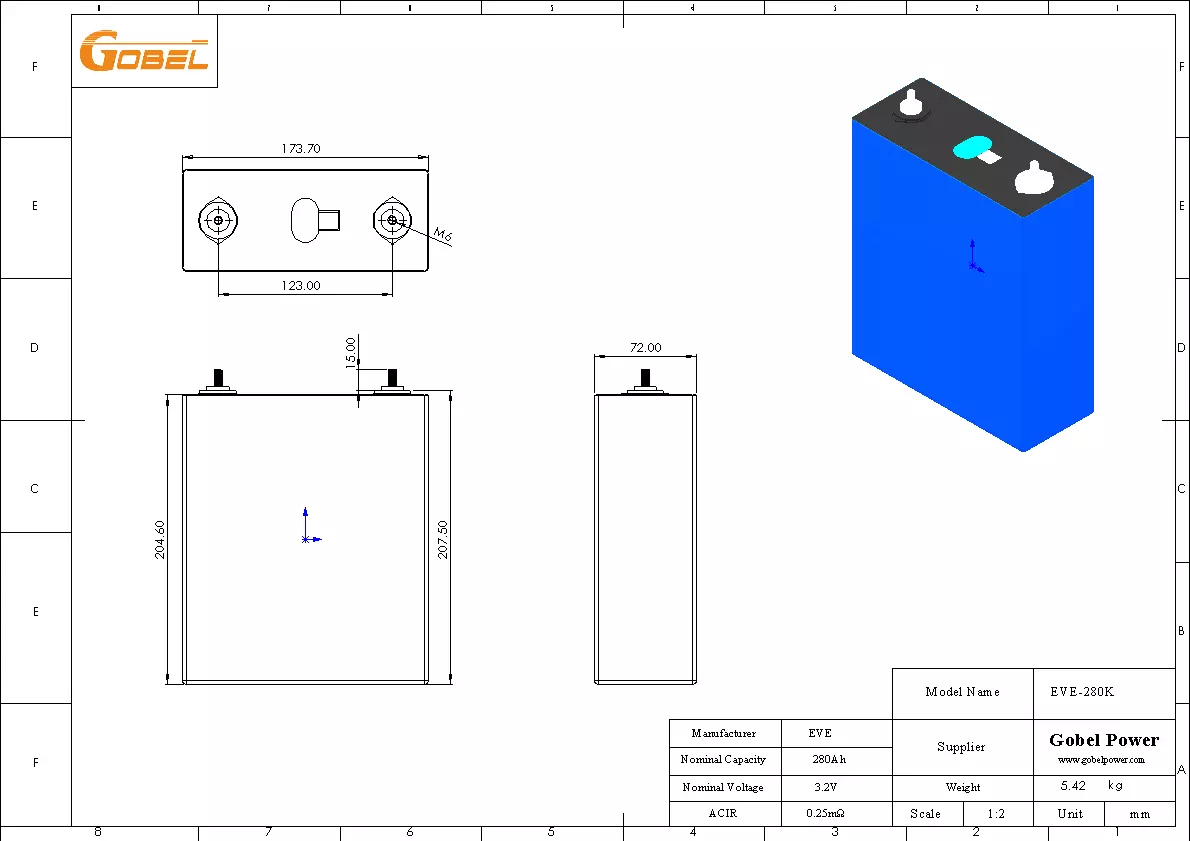 EU Stock High Grade A EVE 3.2V 280Ah Rechargeable LiFePO4 Battery