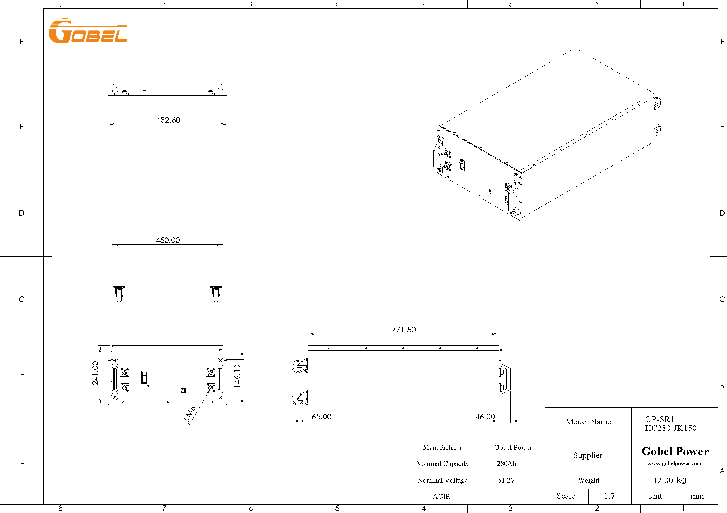 51.2V 280Ah 15kWh LiFePO4 Battery CAD Drawing