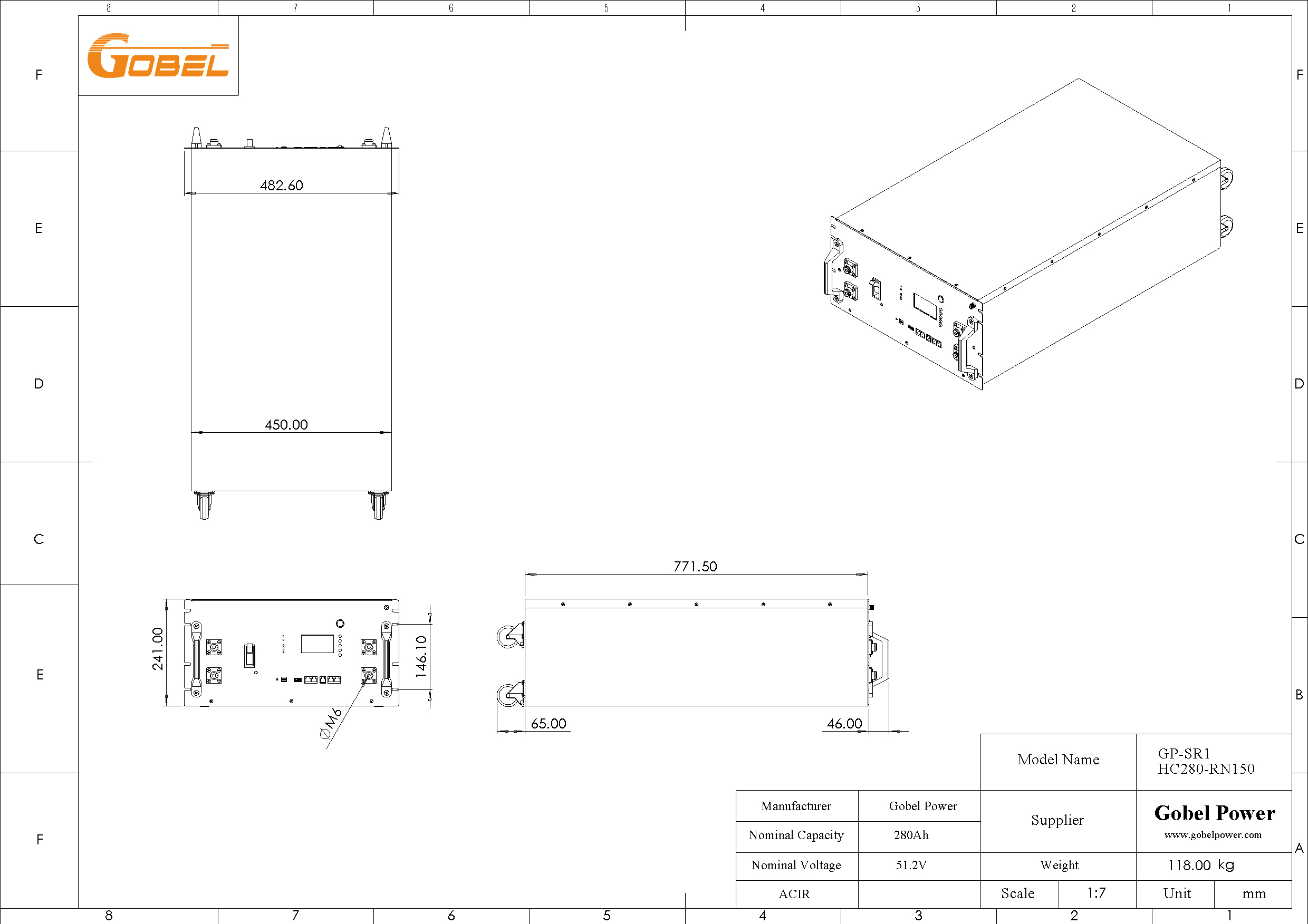 51.2V 280Ah 15kWh LiFePO4 Battery CAD Drawing
