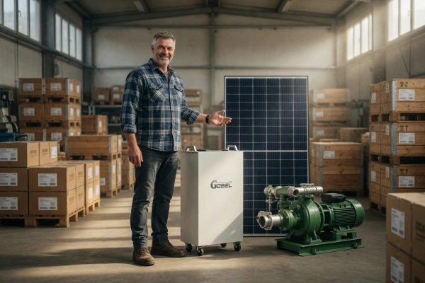 Farm Equipment Dealer with Battery + Solar + Pump Setup