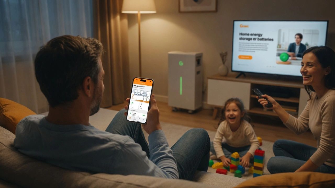 Gobel Power battery in a modern family home with rooftop solar panels and EV charging
