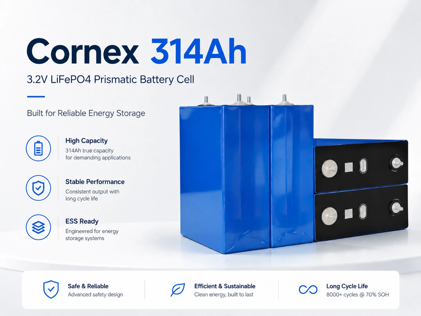 Cornex 314Ah LiFePO4 cell 8000 cycle life