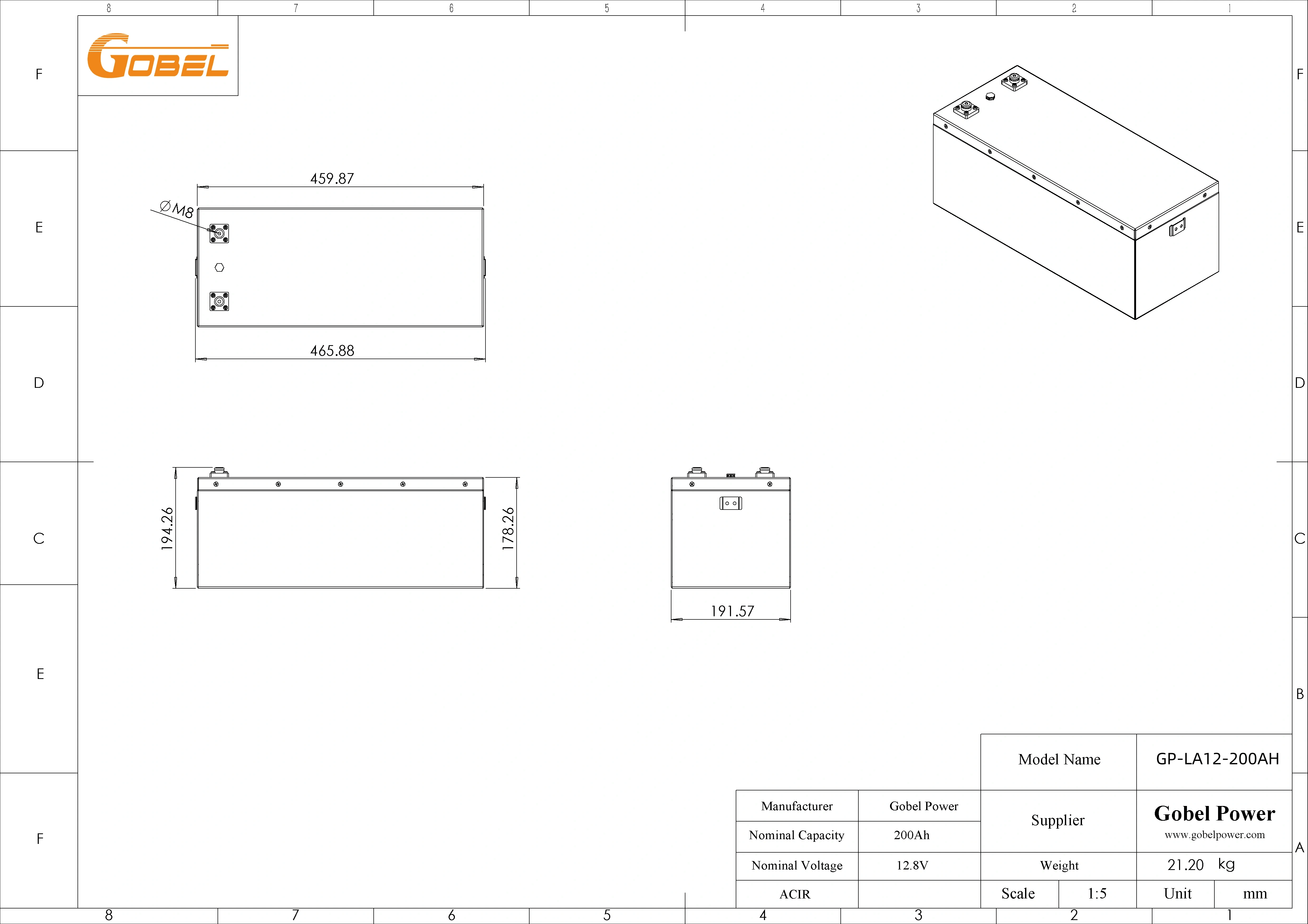 12V 200Ah LiFePO4 battery dimension