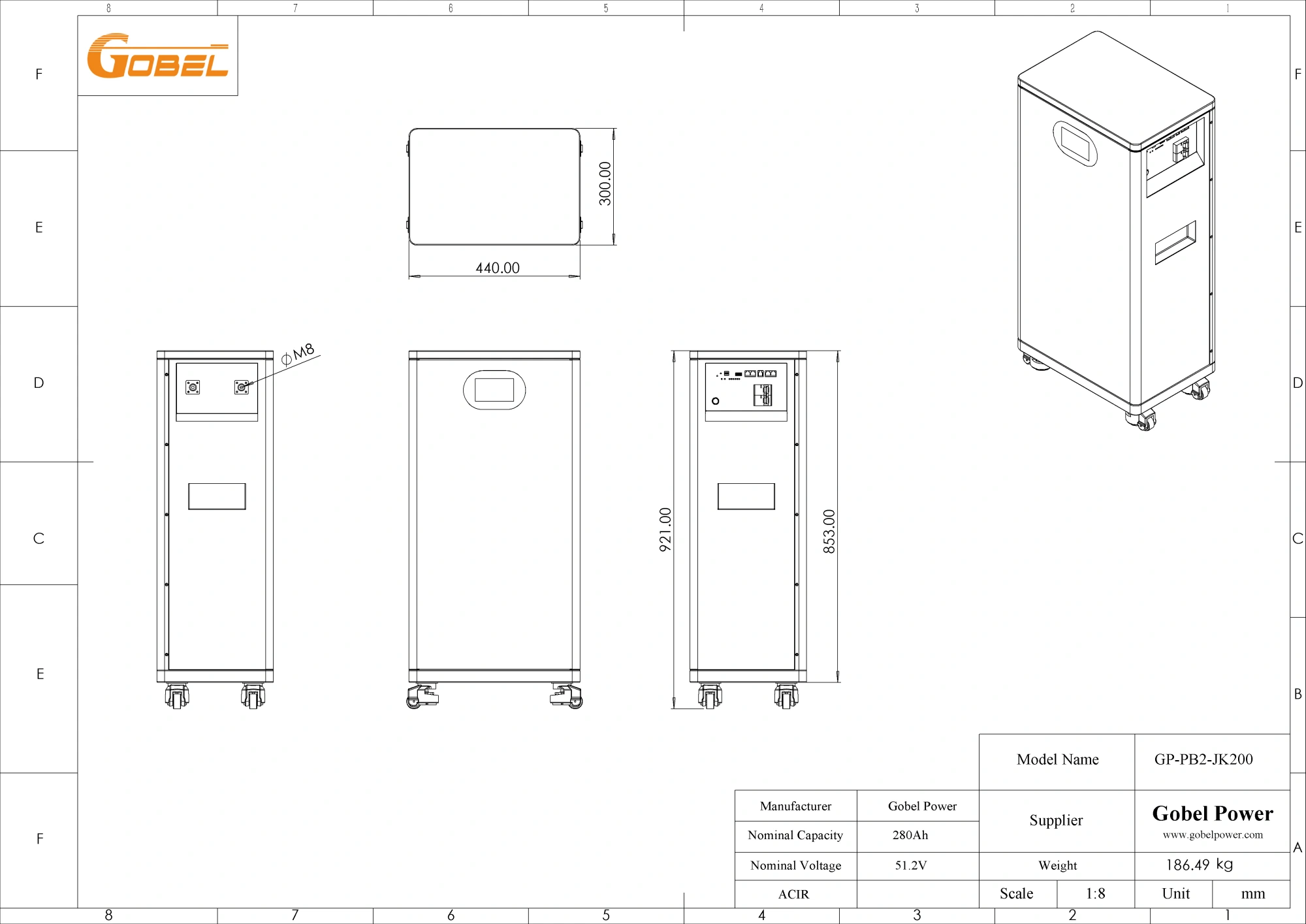 51.2V 280Ah 15kWh 10kW LiFePO4 Battery CAD Drawing