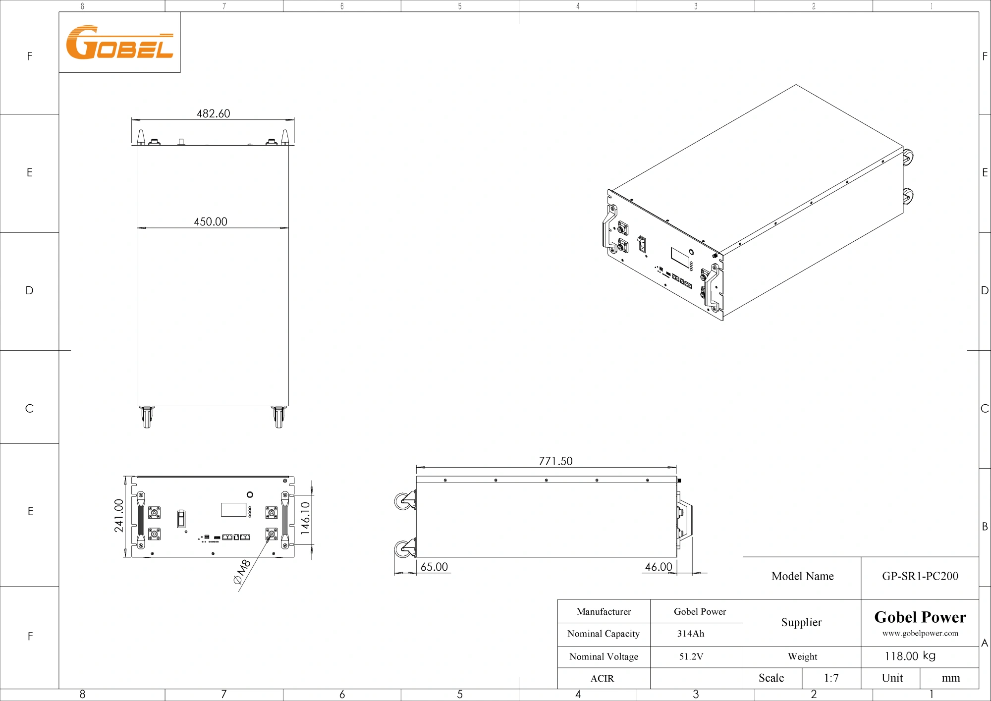 51.2V 314Ah 16kWh LiFePO4 Battery CAD Drawing 51.2V 314Ah 16kWh 10kW LiFePO4 Battery CAD Drawing